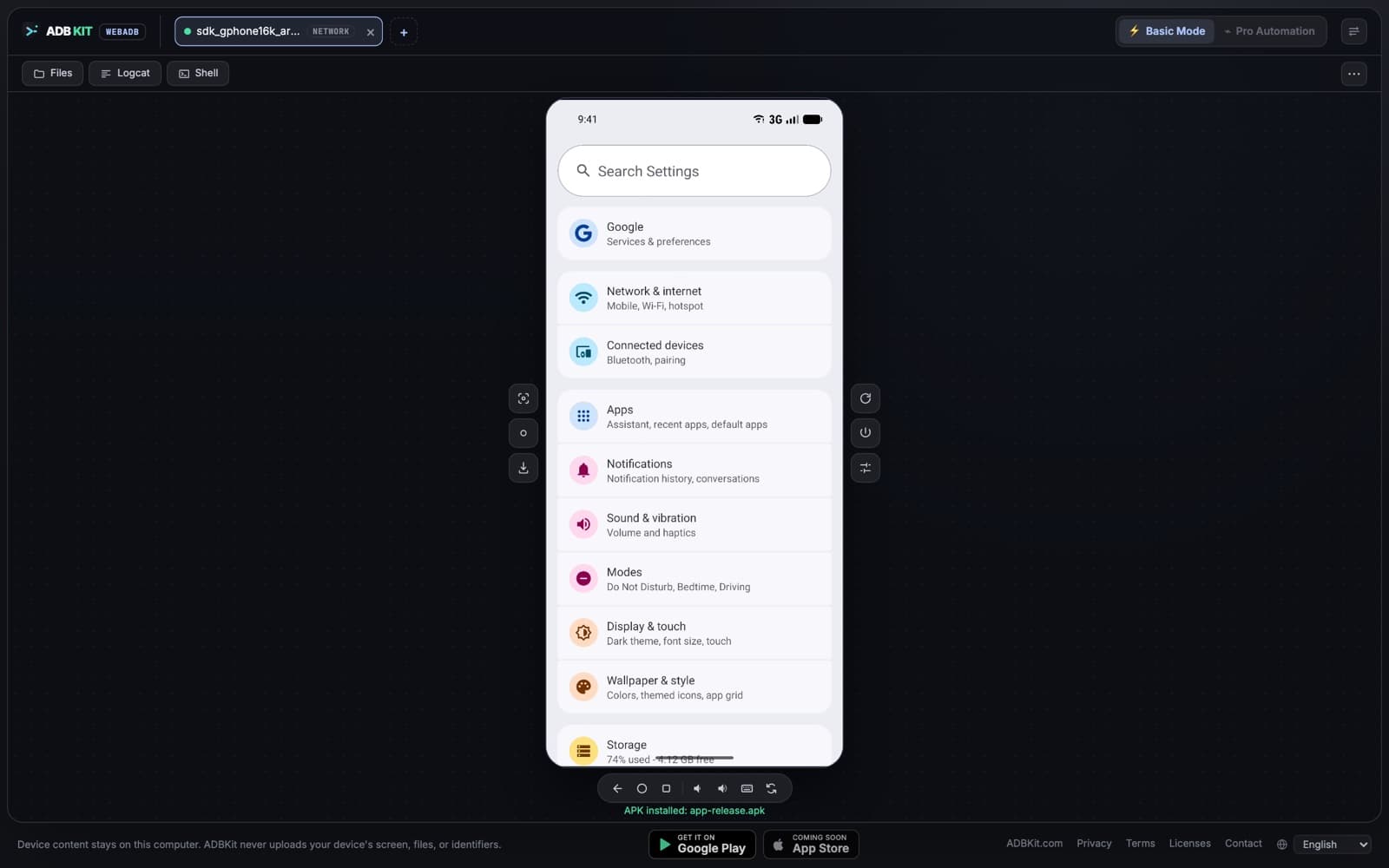 Connected device with live screen and controls